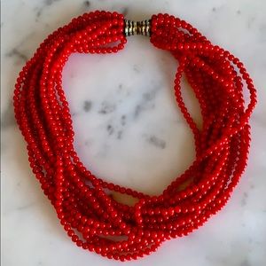 Red coral necklace with silver buckle